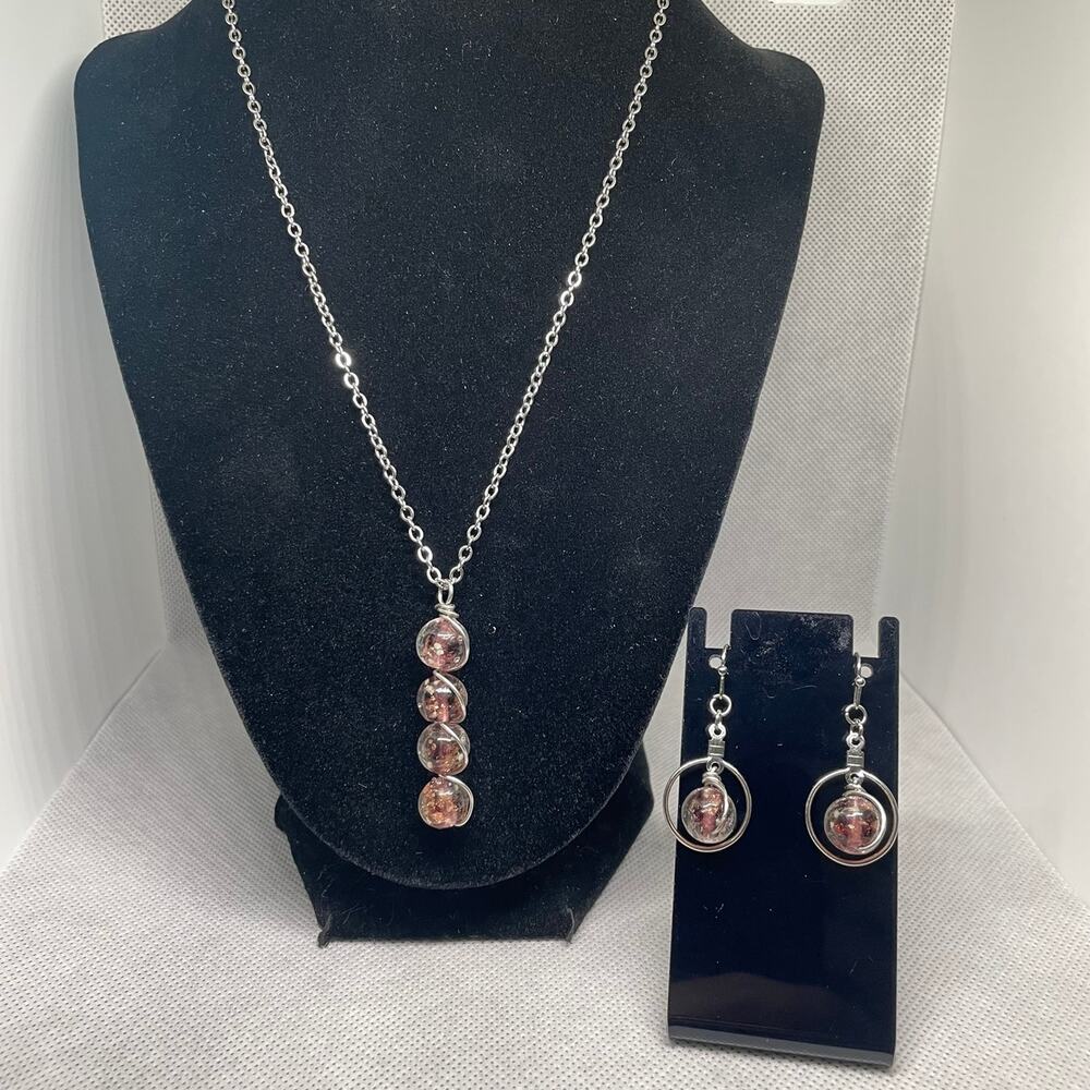 Purple Purple Firefly Beads Wrapped With Copper-core Wire Necklace & Earring Set
